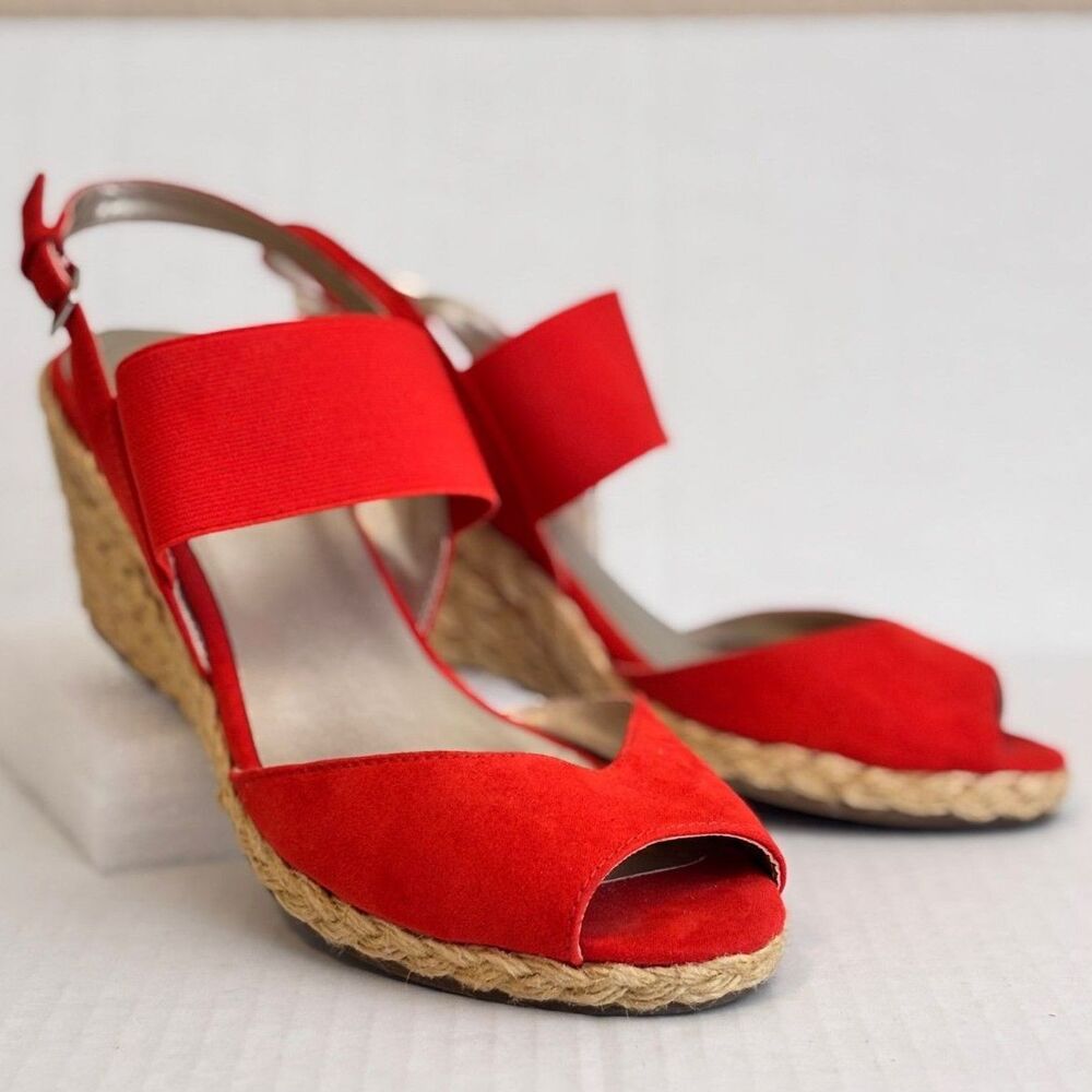 BANDOLINO Red Wedge Women's Espadrille Open Sling Back Open Toe Sandals 9M - Picture 2 of 9
